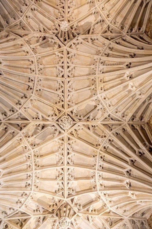 Spectacular fan-vaulting looking up at ceiling, Church of Saint Mary, Ottery St Mary, Devon, England, UK