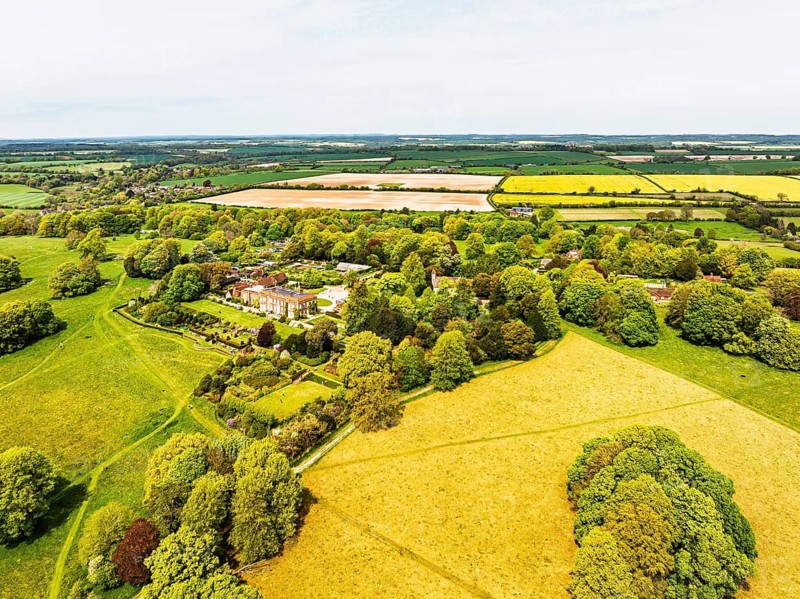 Hinton Ampner House and Garden from a drone, Winchester, Hampshire, England, United Kingdom