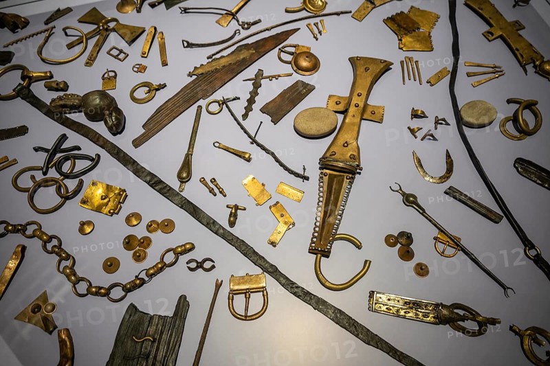 Various ancient Roman metal tools, scythe, Battle of Varus Roman Museum Kalkriese, Bramsche, Lower Saxony, Germany