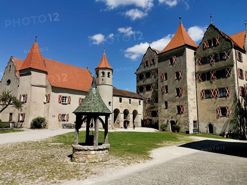 Courtyard with Fürstenbau, Harburg Castle, Harburg, Donau-Ries District, Swabia, Bavaria, Germany
