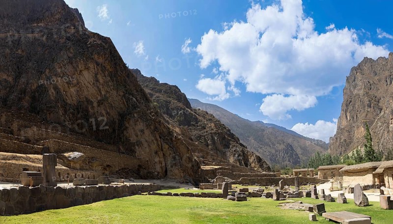 Sacred Valley, Peru, Cusco, Ollantaytambo Inca archaeological site and an indigenous town with original native population and artisan market