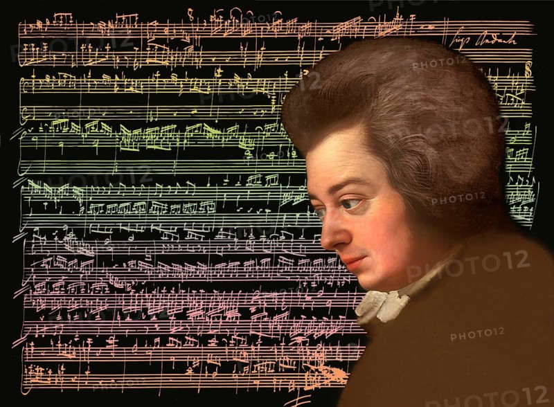 Wolfgang Amadeus Mozart, 1756 – 1791, composer of classical music, First Viennese School, notesheet from Allegro and Andante, Fantasy in F minor for mechanical organ, KV 608, 1791, digitally edited