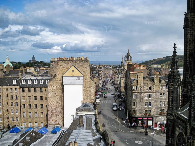 View of the old town from the Camera Obscura viewing terrace, Royal Mile, Edinburgh, Scotland, Great Britain