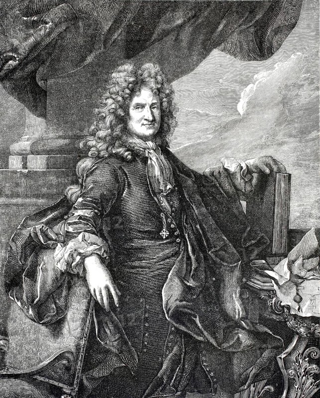 The image shows a portrait of Charles-René d'Hozier (1640–1732), a French historian, genealogist and heraldist at the court of King Louis XIV, an authentic, high-resolution reproduction of a 19th-century original, exact date of the portrait unknown, historical