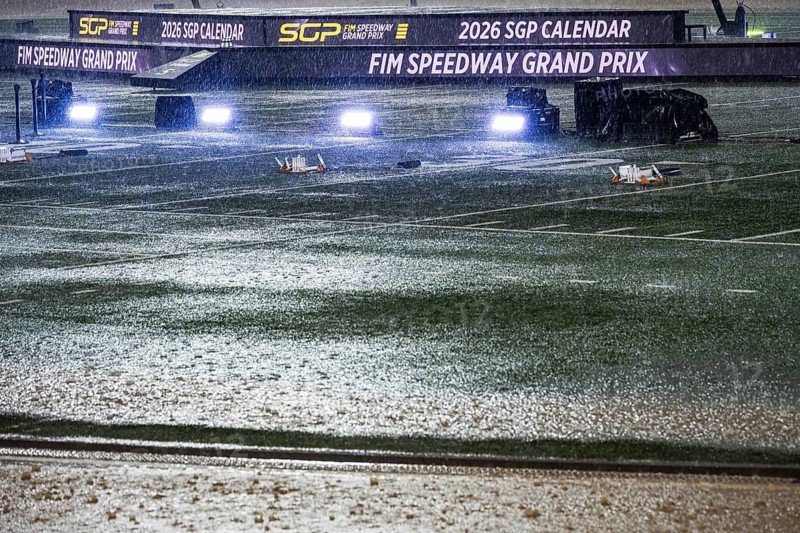 WROCLAW, POLAND - JUNE 20, 2026: DEWALT FIM Speedway GP of Poland. Heavy rain before the competition