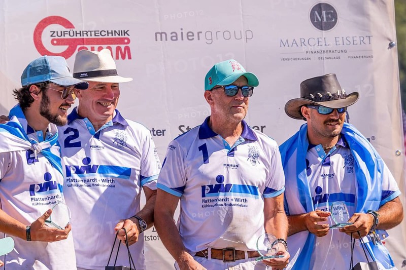 Heino Ferch, polo player, rider, award ceremony, polo tournament, 1295 Polo Masters, Sylvenstal, Pfullendorf, Linzgau, Sigmaringen district, Baden-Württemberg, Germany