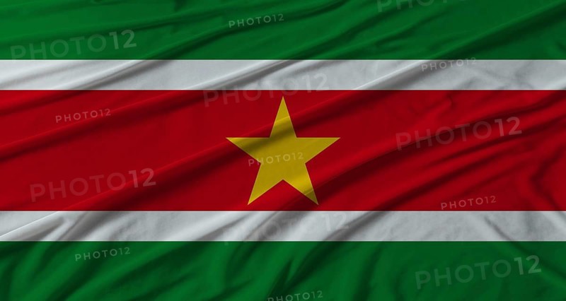Suriname flag waving. Flag of Suriname with cloth texture