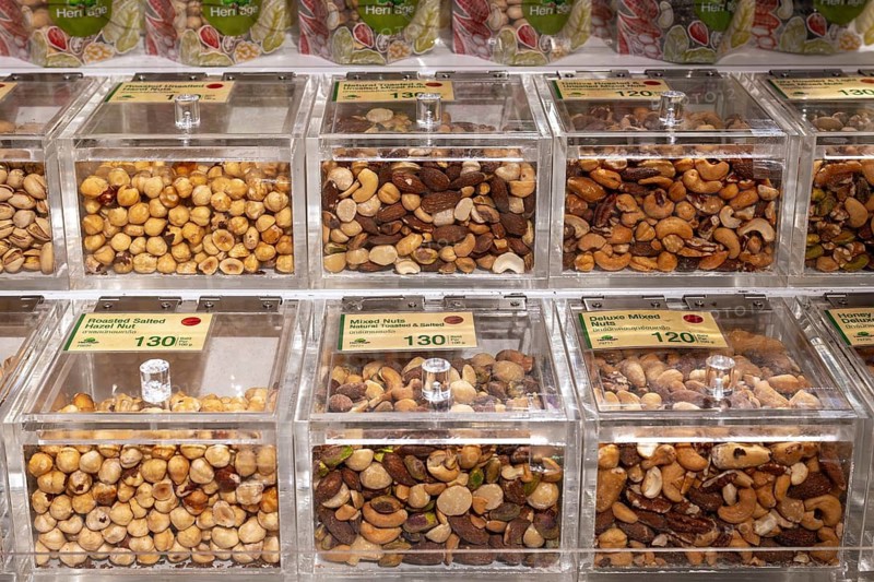 Nuts sales rack, Bangkok, Thailand