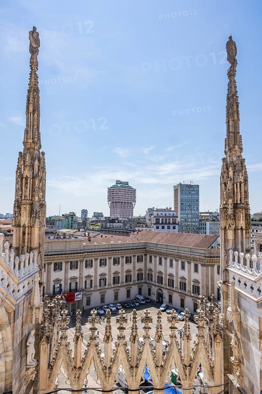 Details of the Milan Cathedral on a sunny day, Milan, Italy