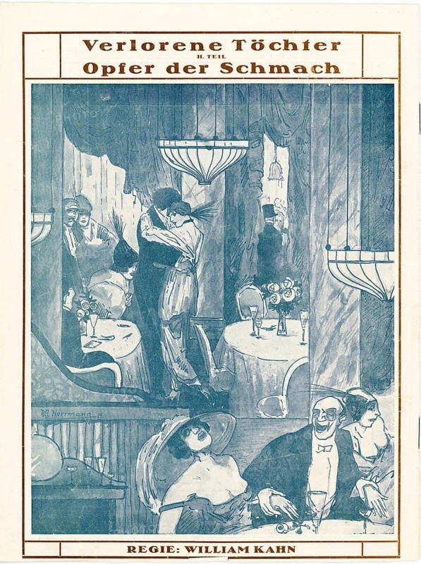 Lost daughters, victims of shame, German, film, silent film, direction, William Kahn, social drama, girl on the wrong track, prostitution, lost film, did not come through the testing center, program booklet with drawn dance scene, elegant interior and lettering in blue