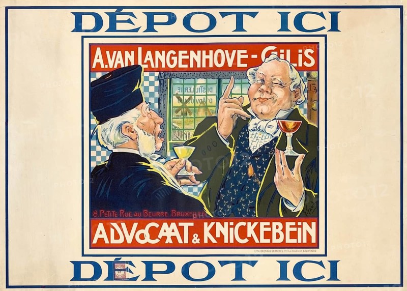 Advertising poster, beverage advertisement, advertising for alcoholic beverages, lawyer and kink leg, in Brussels around 1905, authentic reproduction of a historical advertising poster, advertising sign, in high resolution