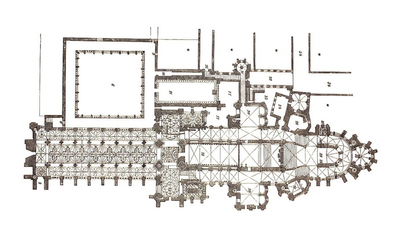 Floor plan of Canterbury Cathedral, England, illustration, reproduction from a 19th century model. Authentic, file restored for optimal use, exact date of submission unknown, historical