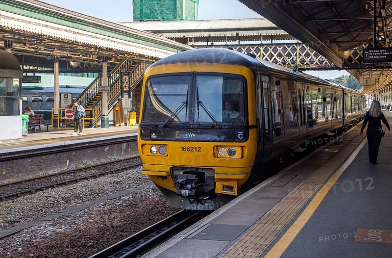 British Rail Class 166 train Networker Turbo diesel multiple unit, Exeter St David's railway station, Devon, England, UK