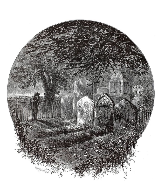Grave of the famous English poet William Wordsworth in the cemetery of St. Oswald's Church in Grasmere in the English Lake District, England, illustration, reproduction from a 19th-century model. Authentic, file restored for optimal use, exact date of submission unknown, historical
