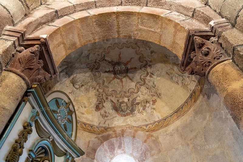 Saint Urcize, Regional Natural Park Aubrac, Saint Pierre and Saint Michel church of Saint Urcize, mural painting, Auvergne Rhone Alpes, France