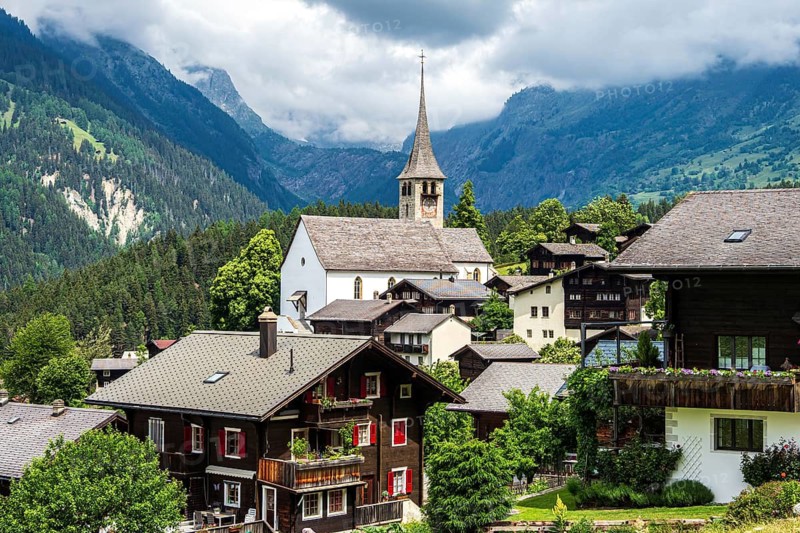 Traditional wooden houses, village Ernen, Binn valley, Switzerland