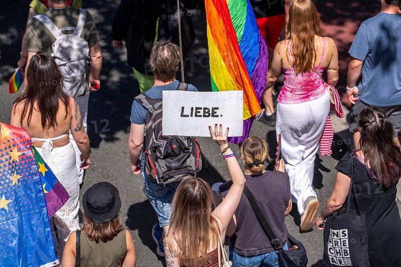 Ruhrpride in Essen, CSD, largest queer street festival in the Ruhr area, demonstration with around 4000 participants and subsequent street party in the city with around 12, 000 people, North Rhine-Westphalia, Germany