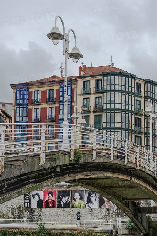 The Puente de la Ribera bridge in the old town district of La Vieja, Bilbao, Spain