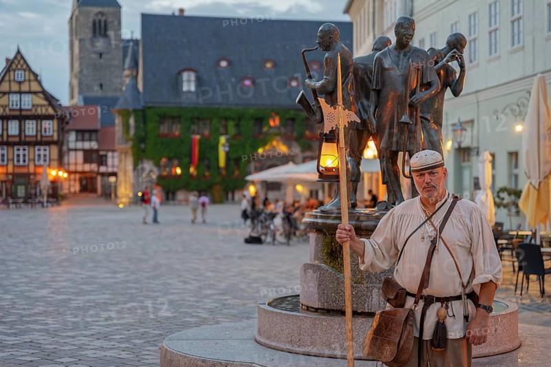 Nightwatchman with lantern Marktplatz Quedlinburg Harz Germany
