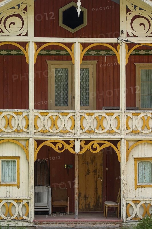 Detailed view of a historic Norwegian wooden house, Kviteseid, Telemark, Norway