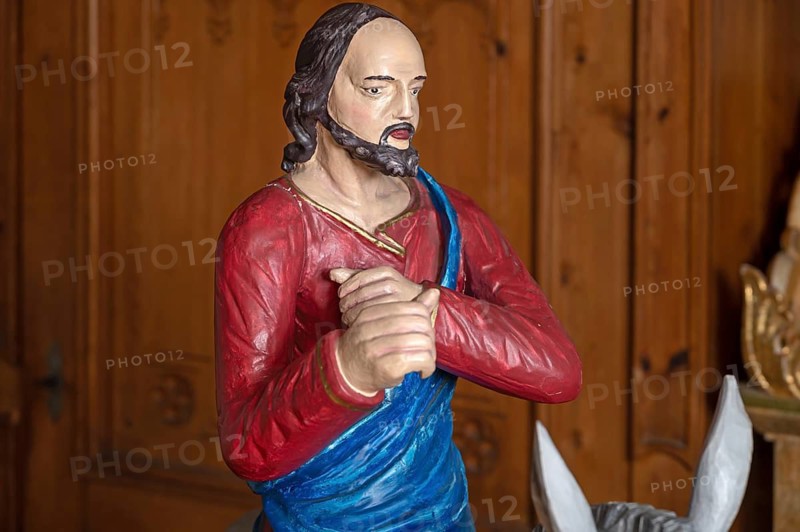 Detail of palm tree, late Gothic figure of Christ, parish church of St. Lawrence, Otzing, Deggendorf district. Lower Bavaria, Germany