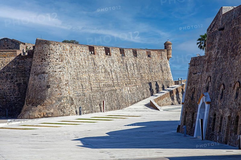 High front bastion and the stronghold yard in the Royal walls ensemble of Ceuta, Spain, North Africa