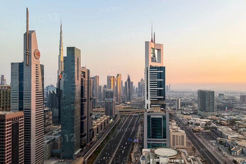 Sheikh Zayed Road and Skyline, Dubai, United Arab Emirates, UAE