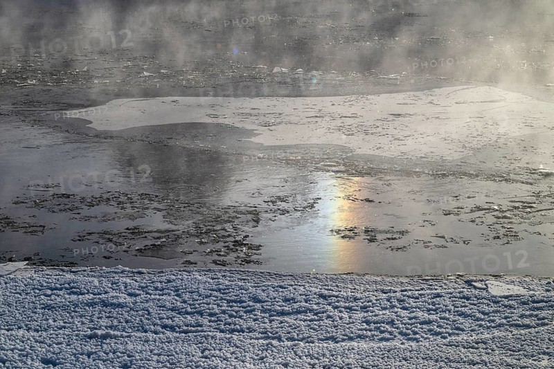 Fog over the freezing river Glomma (Glåma), Alvdal, Hedmark, Innlandet, Norway, February 2026