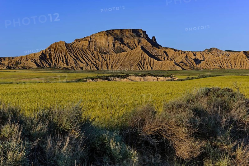 El Rallón in the Bardena Blanca section, Bardenas Reales Natural Park, Navarra, Spain