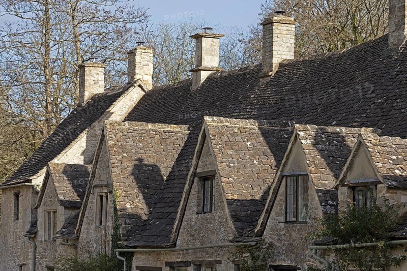 Houses, Arlington Row, Cotswold Stone, Bibury, The Cotswolds, England, Great Britain