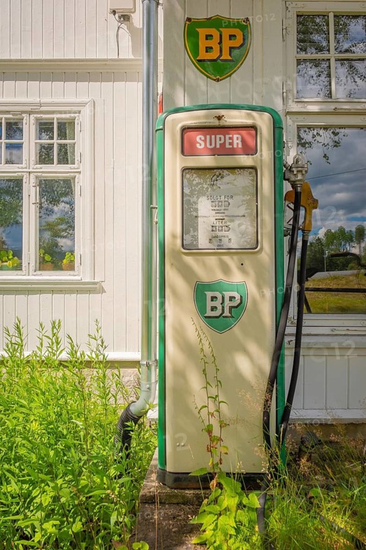 Detailed view of an old gas station, Nedre Eggedal, Buskerud, Norway