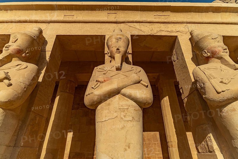 Osiris pillar at the mortuary temple of Hatshepsut and Mentuhotep II in Deir el-Bahari, Thebes West near Luxor, Egypt