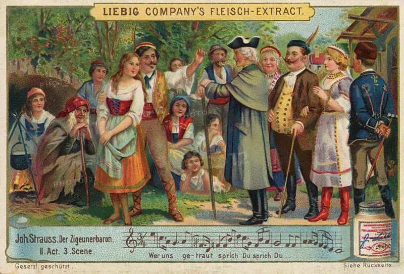 Johann Strauss picture series, scene from the operetta Der Zigeunerbaron, Liebigbild, digitally restored reproduction of a collector's painting from around 1900, exact date unknown