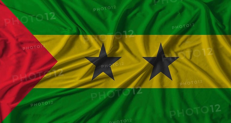 Sao Tome and Principe flag with fabric texture background. National flag of Sao Tome and Principe with cloth texture