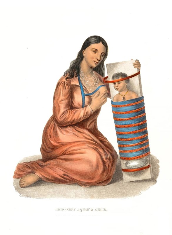 American Indian, Native American, woman with child of the Chippeway people, also Chippewa, a tribe of the Algonquian language family who lived south of the Great Lakes, south of Lake Michigan and Lake Superior, United States of America, USA, Painting by Charles Bird King (1785, 1862), c. 1840, Historic, digitally restored reproduction from a 19th century original, Record date not stated