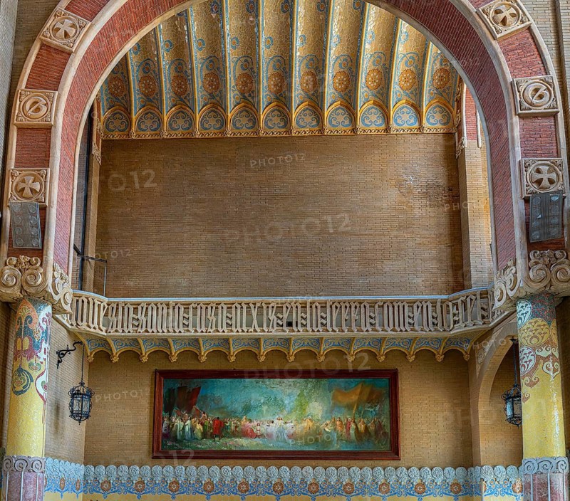 Interior view of the hall and corridors in the main building in the Hospital de la Santa Creu i Sant Pau by architect Lluís Domènech i Montaner, Barcelona, Catalonia