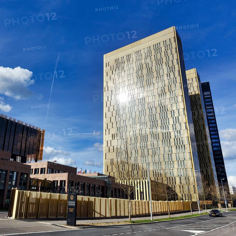 Court of Justice of the European Union, CURIA, ECJ, golden office towers, modern architecture in the Kirchberg Plateau European Quarter, Luxembourg