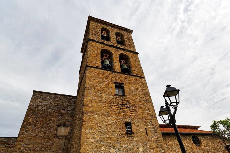 Historic Church, Iglesia del Salvador, Church of the Savior, Bell Tower, Aragonese Way, Camino de Santiago, Santa Cilia, Huesca, Aragon, Aragon, Pyrenees, Spain