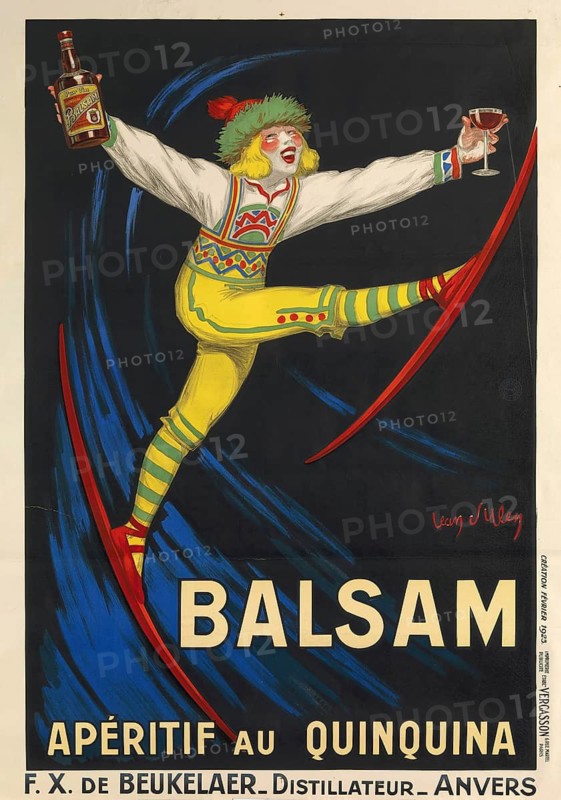 Advertising poster, beverage advertisement, stone lithograph balm aperitif au quinquina from 1923, designed by Jean D'Ylen. Balsam aperitif au quinquina, marketed as quinine-based wine, quinquina, authentic reproduction of a historical advertising poster, advertising sign, in high resolution