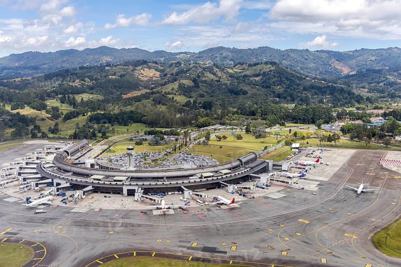 Aerial view of the terminal at Rionegro Airport in Medellin, Colombia
