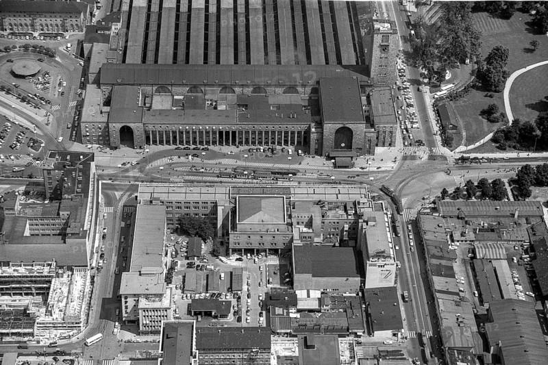 Historical aerial view of Stuttgart Central Station 1958, Stuttgart, Baden-Württemberg, Germany