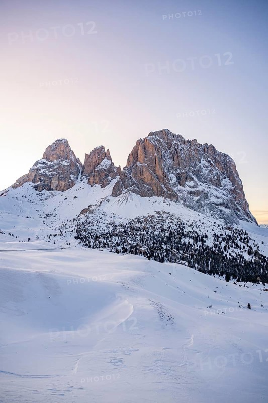 Beautiful landscape of the Mountain silhouettes of the Sexten Dolomites on a sunny winter day, South Tyrol, Trentino-South Tyrol, Alto-Adige, Italy