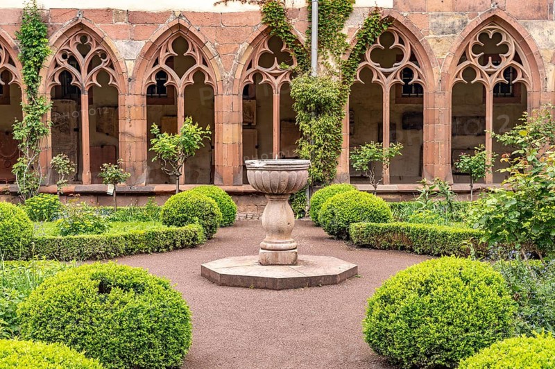 Cloister garden and cloister of the former Augustinian monastery in Landau in der Pfalz, Rhineland-Palatinate, Germany