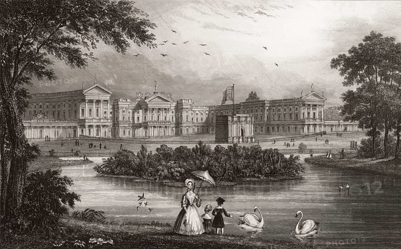 St James's Park, Buckingham Palace, London, England, after Nathaniel Whittock, 1821