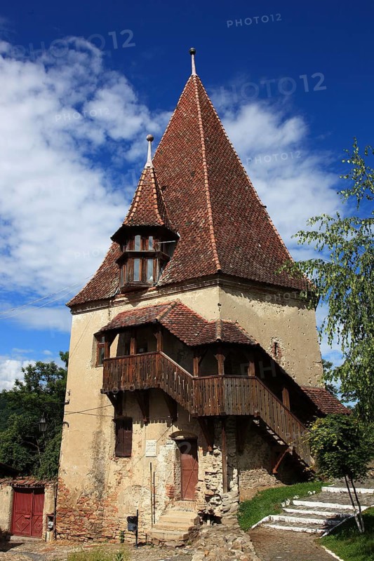 Romania, the shoemaker's tower, Turnul Cizmarilor in the historic old town of Sighisoara, German Sighisoara, town in Mures district in Transylvania, UNESCO World Heritage Site