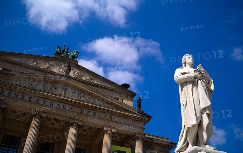 Statue of Friedrich Schiller in front of concert hall, Schinkel Building, Gendarmenmarkt, Mitte District, Berlin, Germany