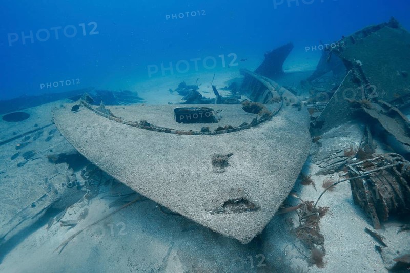 Large wreck, bow of a ship lying abandoned on the sandy seabed, meteor wreck dive site, Russian hydrofoil, Arguineguin, Gran Canaria, Spain, Europe, Atlantic