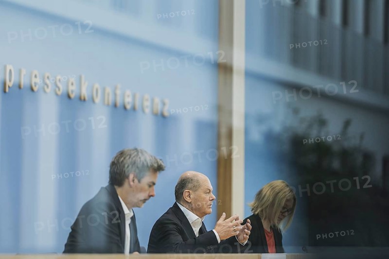 Olaf Scholz (SPD), Federal Chancellor, recorded at a federal press conference on current domestic and foreign policy issues Berlin, 14.07.2023., Berlin, Germany