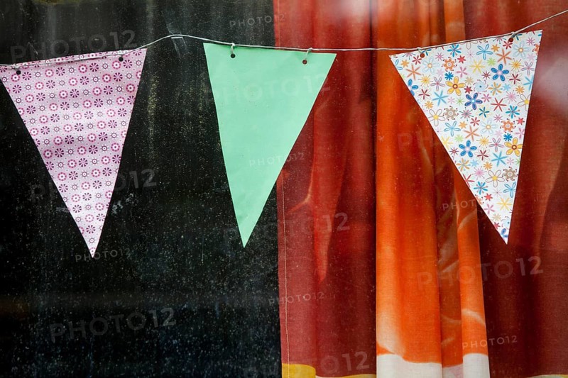 Curtain and pennants of an old railcar, Germany