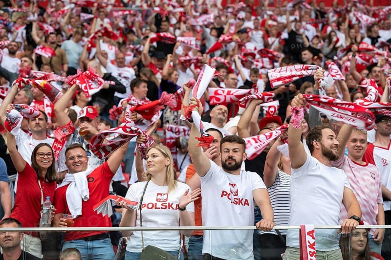 WARSAW, POLAND - JUNE 16, 2023: Friendly football match Poland vs Germany 1:0. Supporters of Poland.
